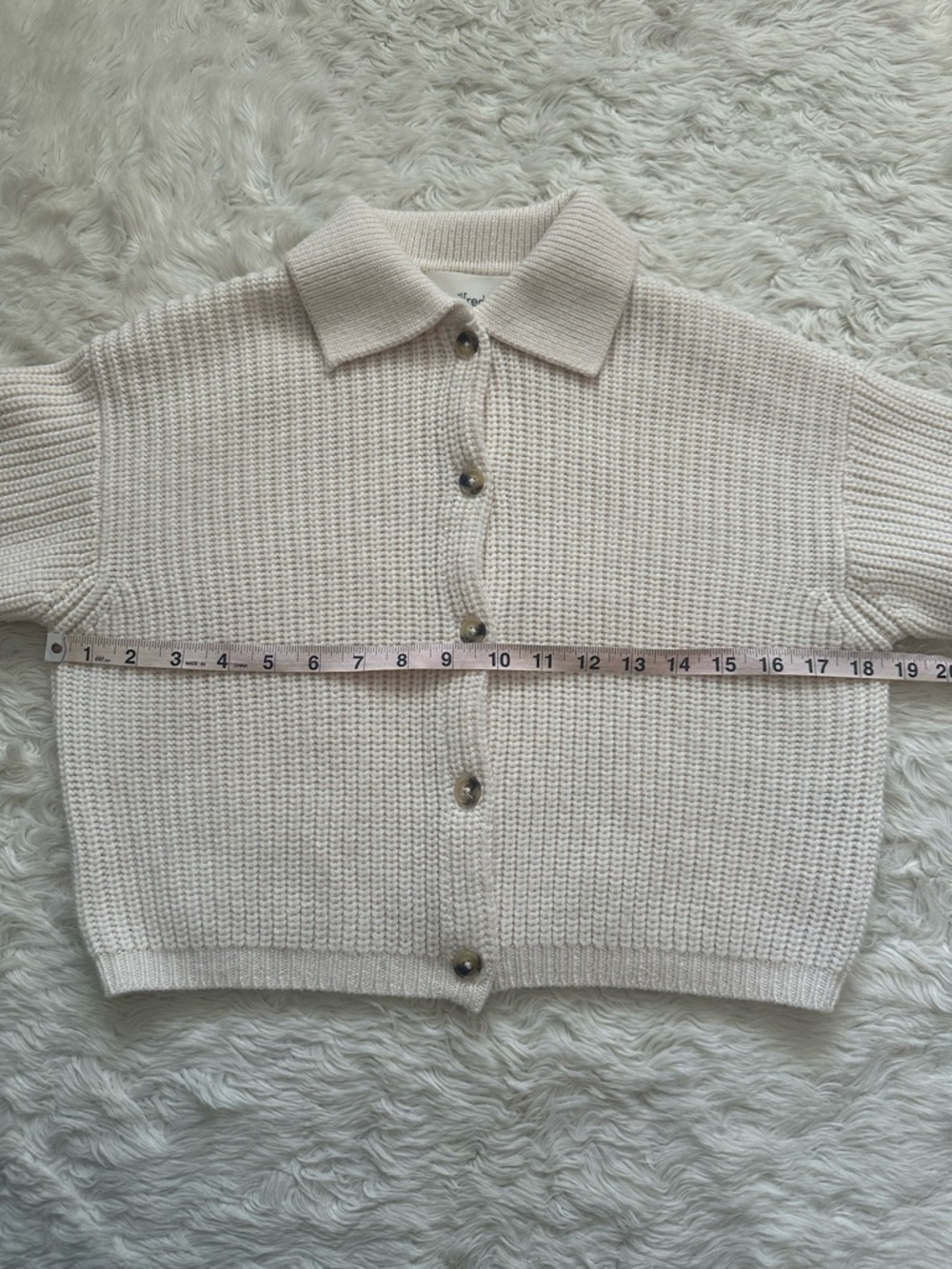 Aritzia Wilfred Nextdoor Sweater Collared 100% Merino Wool Cardigan Cream Sz S - Picture 10 of 12